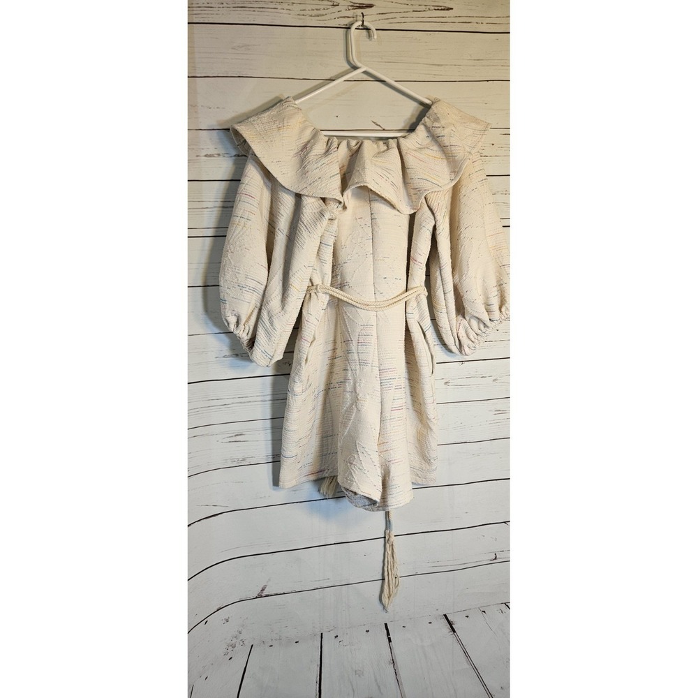 Something Navy‎ Cream Rainbow Weave Ruffle Off Shoulder Romper Size MEDIUM